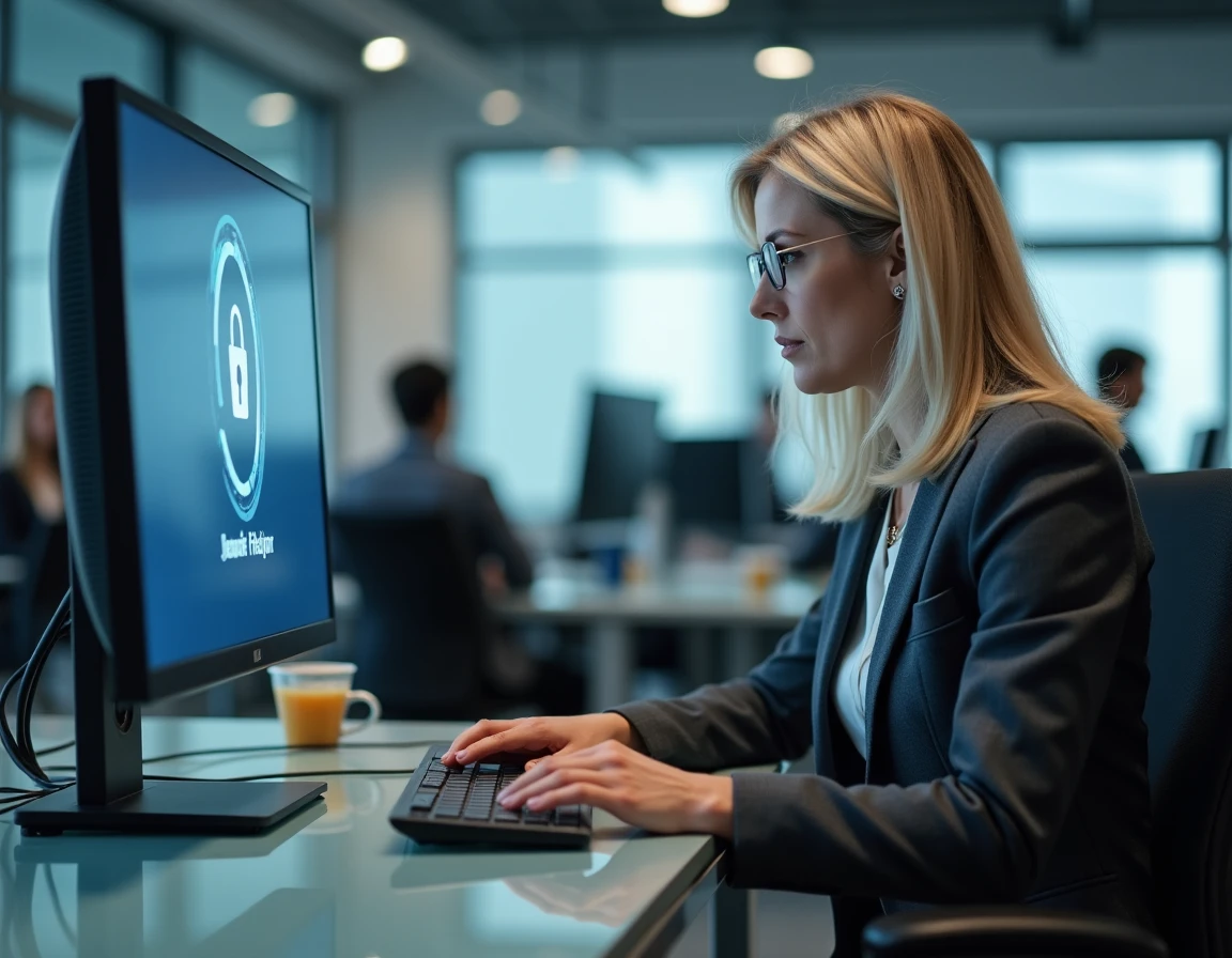 Femme utilisant une authentification à deux facteurs pour sécuriser son compte professionnel en entreprise