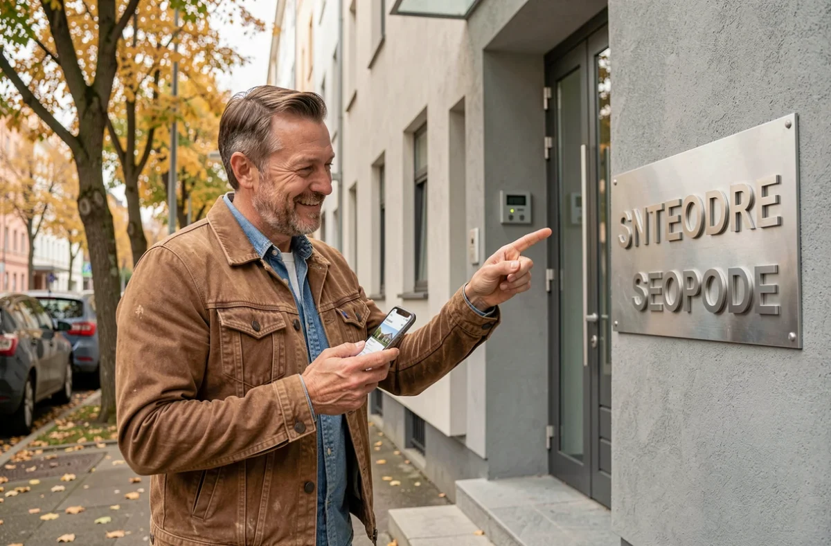 Couple visitant un appartement repéré grâce à un portail immobilier innovant en ville